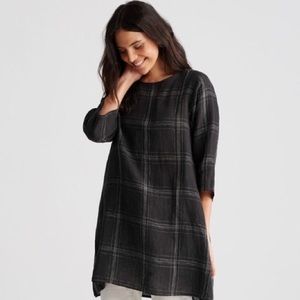 Eileen Fisher 100% Organic Linen Plaid Tunic